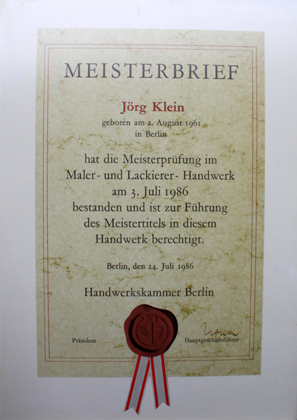 Meisterbrief Jörg Klein